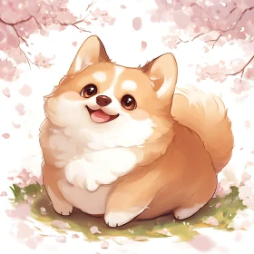 Cute Puppy with Cherry Blossoms Background