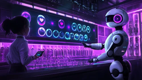 Futuristic Bar with Robot Service