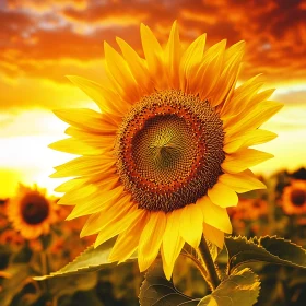 Golden Sunflower Against Sunset Sky