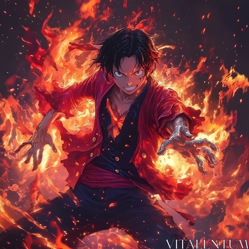 AI ART Powerful Anime Character Surrounded by Fire