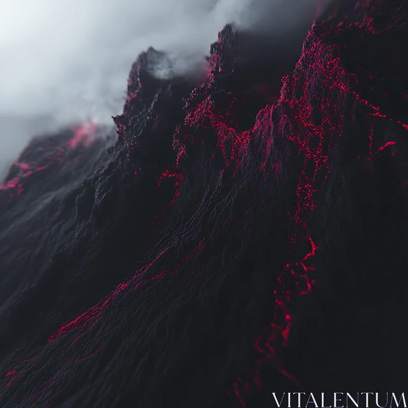 AI ART Abstract Dark Mountain with Red Lines