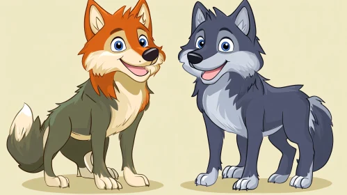 Friendly Cartoon Fox and Wolf Image