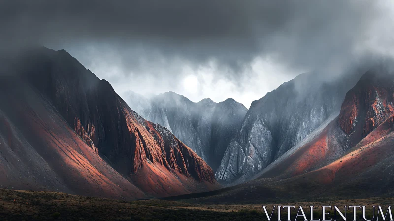 Gloomy Mountainous Landscape AI Image