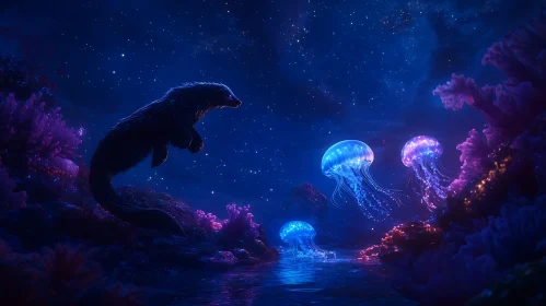 Underwater Fantasy with Otter and Jellyfish