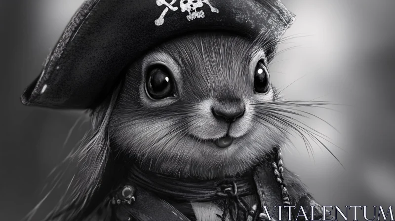 Monochrome Squirrel Pirate Illustration AI Image