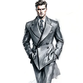 Fashionable Male Portrait in Graphite