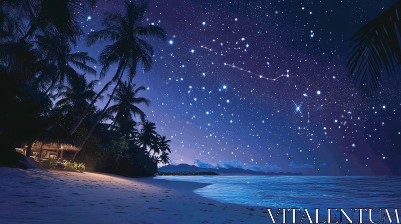 Tropical Beach Starry Night AI Image