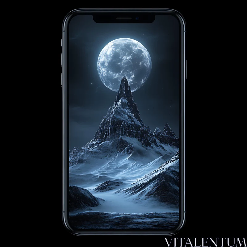 Snowy Mountains Under Moonlight AI Image