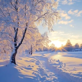 Snowy Path Through Winter Trees