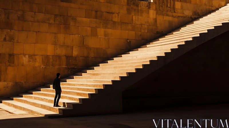 Solitary Figure at Architectural Stairs AI Image