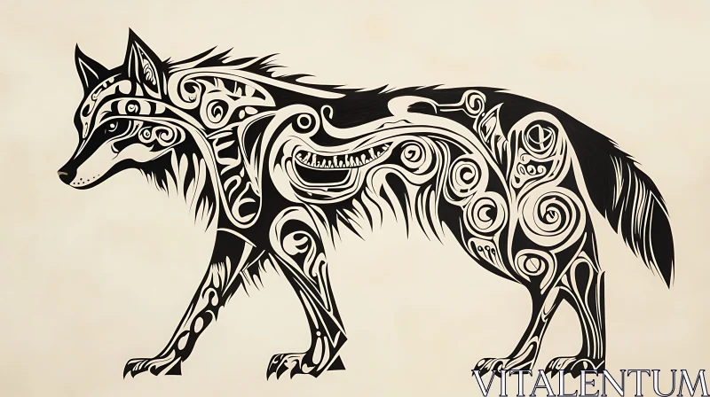 Wolf with Tribal Patterns - Animal Art AI Image