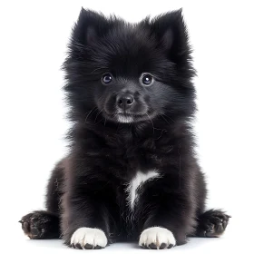 Charming Black Puppy with Fluffy Fur and White Markings