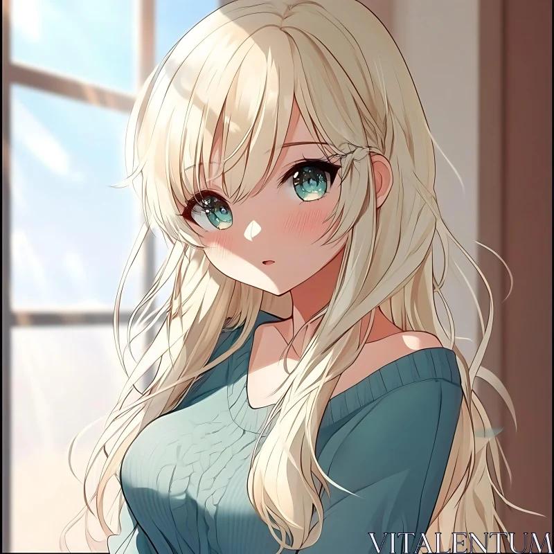 AI ART Serene Anime Girl Near Sunlit Window