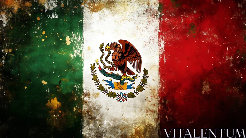 AI ART Vintage Mexican Flag with Eagle Emblem