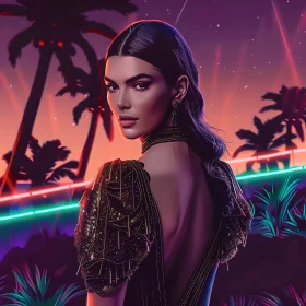 Kendall Jenner's Retro Glamour in Nighttime Cityscape