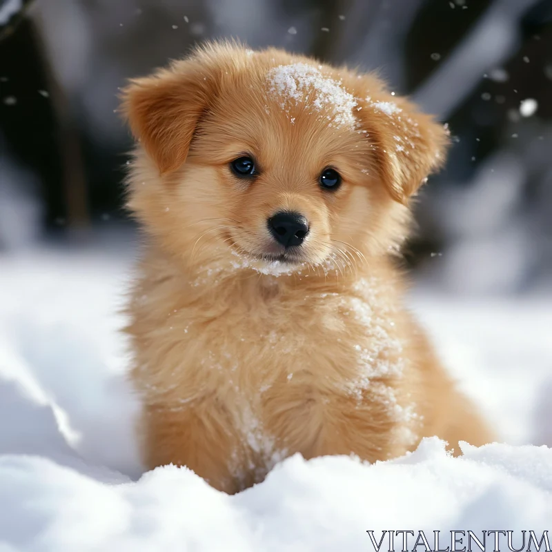 Charming Fluffy Puppy Enjoying Snow AI Image