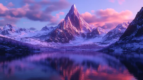 Mountain Reflection in Lake at Sunset