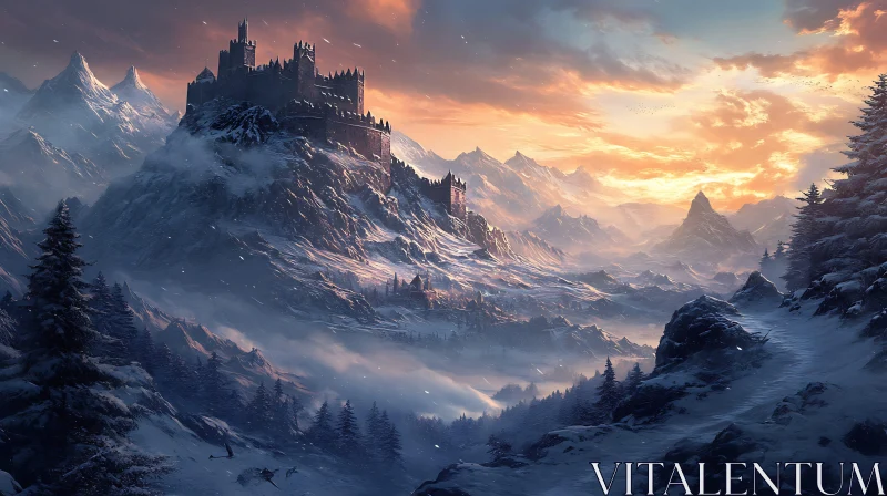 AI ART Winter Castle Peak Scenery