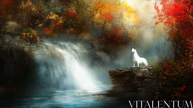 AI ART Magical Unicorn by Waterfall