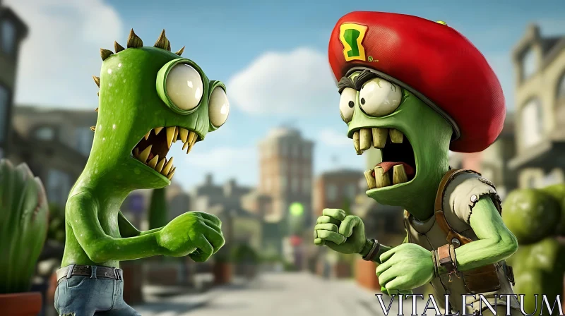 AI ART Cartoon Zombies Ready to Fight