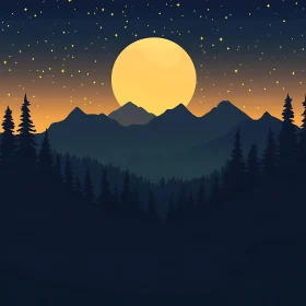 Nightscape with Moon and Mountains