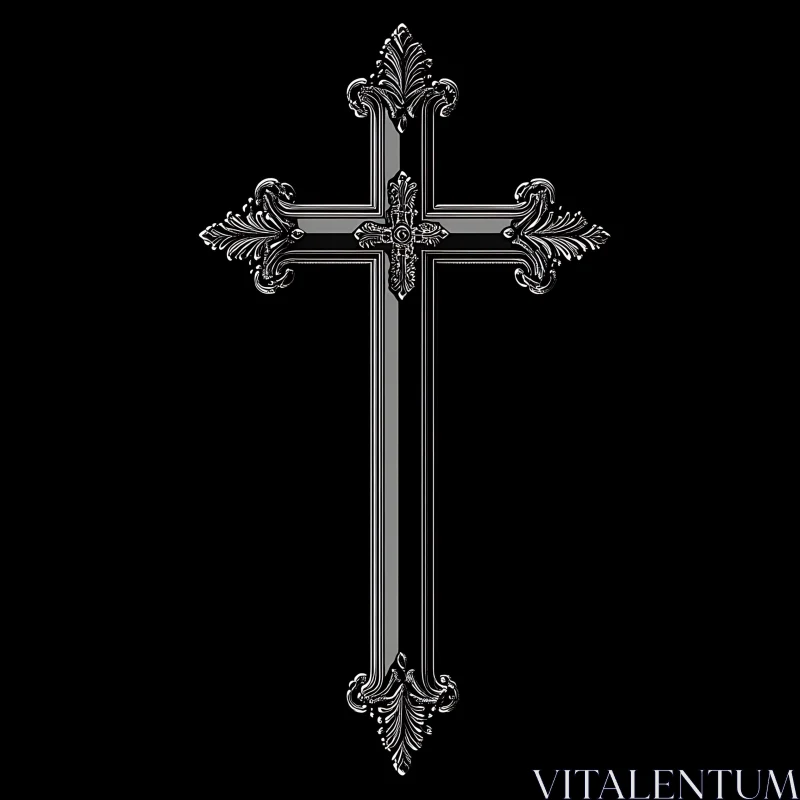 Elegant Cross with Intricate Silver Patterns AI Image