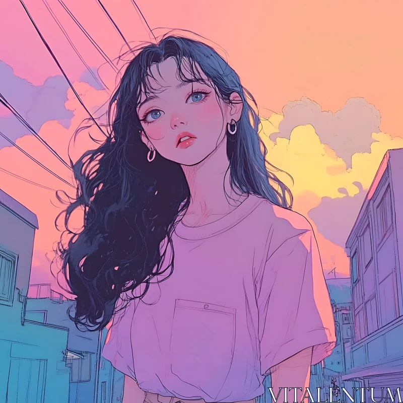 Serene Anime Girl at Sunset AI Image