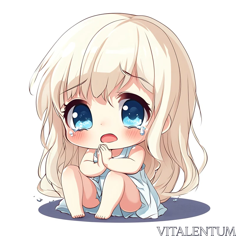 Tearful Chibi Character Illustration AI Image