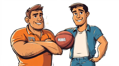 Friendly Cartoon Men with Ball