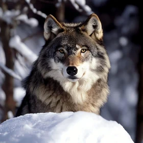 Lone Wolf in Snowy Landscape