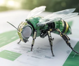 Cybernetic Bee on Technical Blueprint