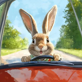 Cartoon Rabbit Road Trip Artwork