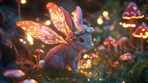Whimsical Winged Rabbit in Fairy Garden