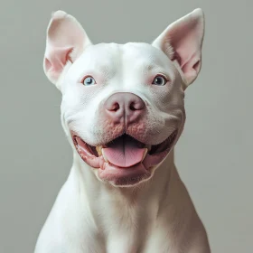 Smiling White Dog Portrait with Blue Eyes