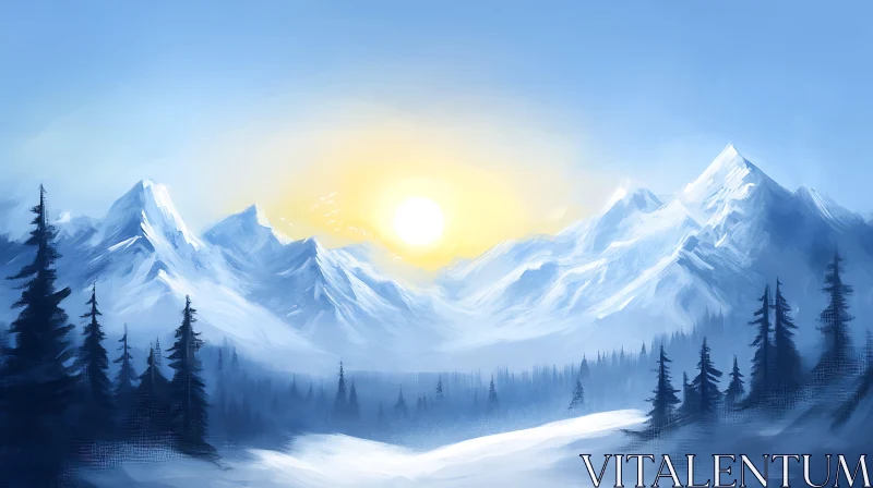 Winter Mountain Vista Painting AI Image