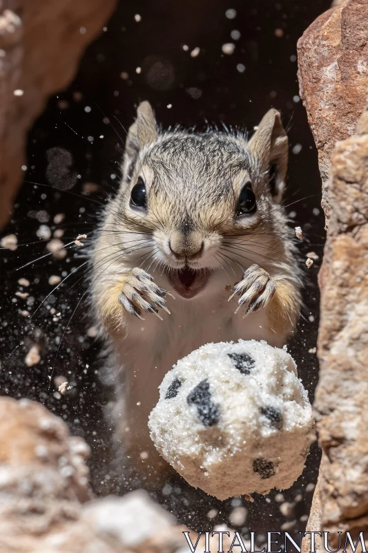 Squirrel Mid-Action Close-Up with Textured Ball AI Image