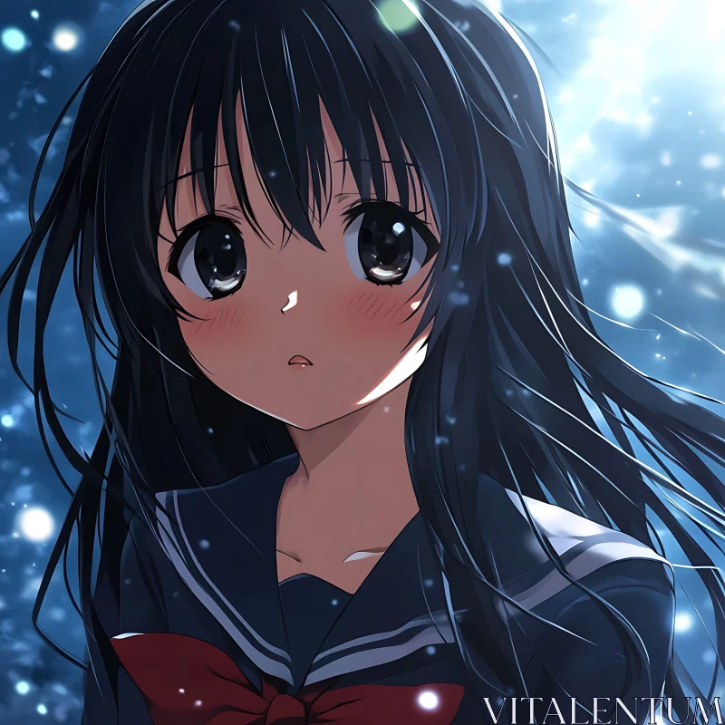 Emotional Anime Girl in Blue Sailor Outfit AI Image