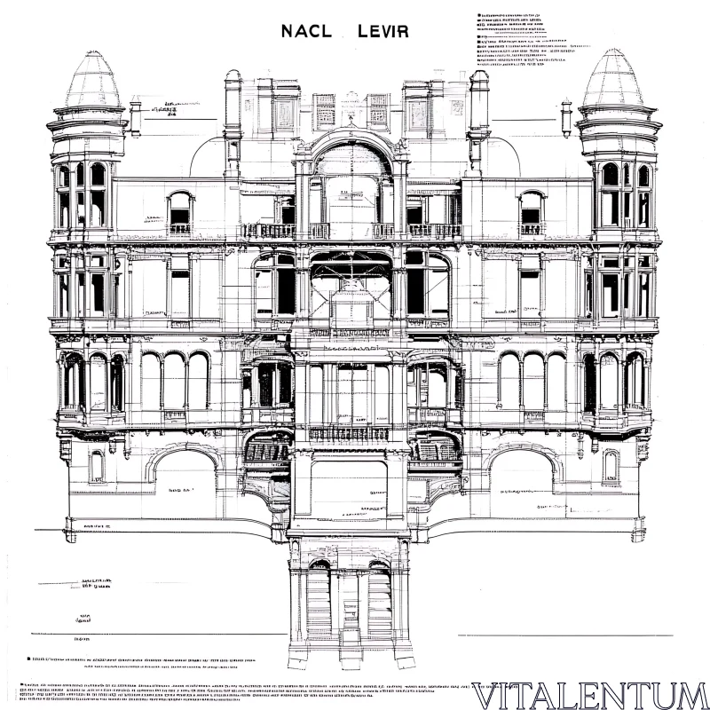 Historic Building Blueprint with Detailed Design AI Image