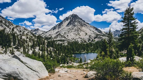 Mountain Peak and Forest Lake