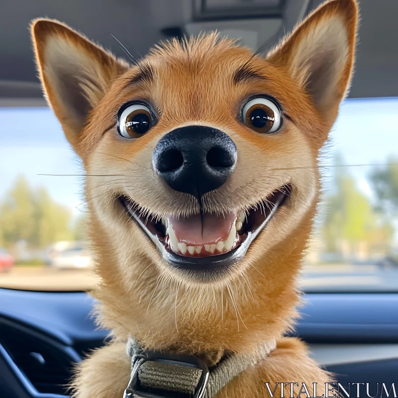 Joyful Dog Grinning in a Vehicle AI Image