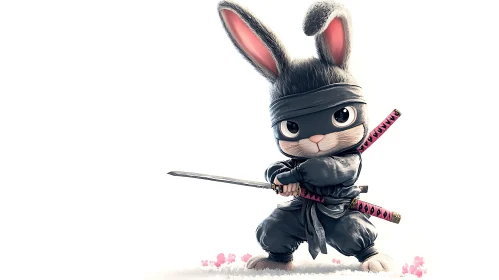 Cute Rabbit Ninja with Swords