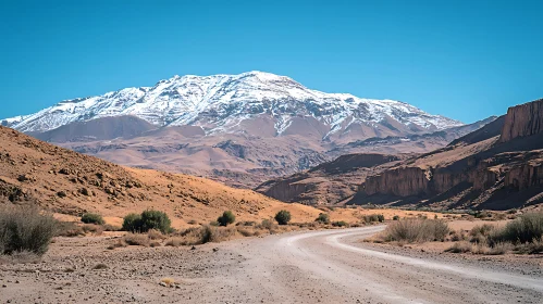 Snowy Mountain View From Desert Road