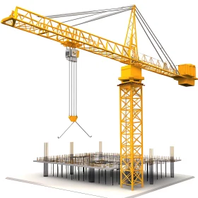 Yellow Tower Crane and Building Foundation