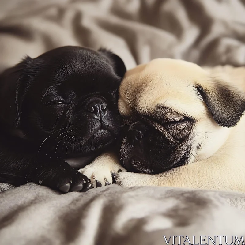 Cute Black and Fawn Puppies Sleeping AI Image