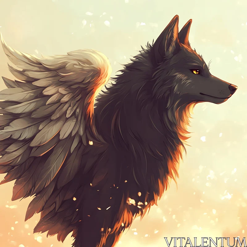 AI ART Ethereal Winged Wolf Digital Painting