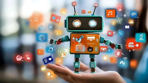 Robot in Hand with App Icons