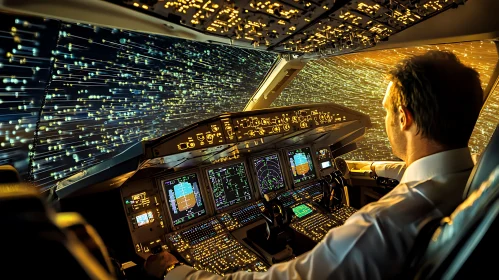 Aircraft Cockpit at Night