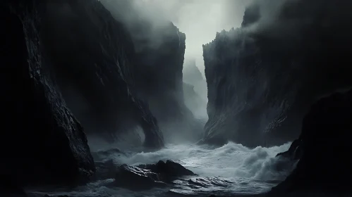 Dark Cliffs and Ocean Waves