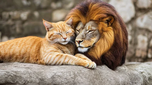 Harmony Between a Lion and a Cat