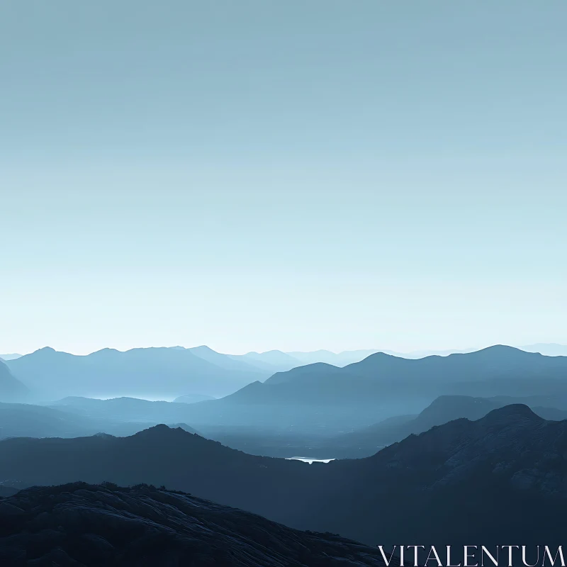 AI ART Peaceful Mountain Vista with Blue Tones